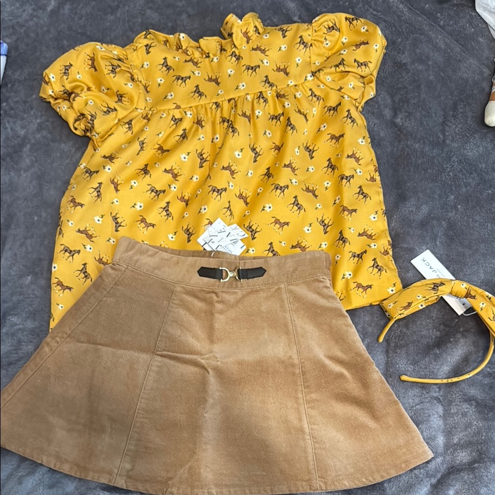 Janie and Jack Yellow and Brown Equestrian Kids Matching Set Size 5&6
